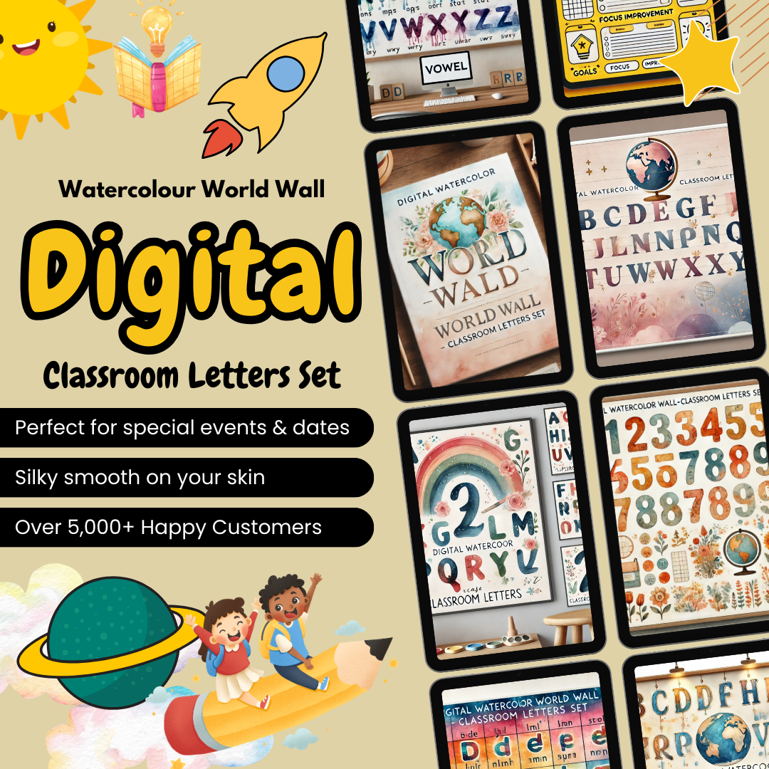 Digital Watercolor Word Wall - Classroom Letters Set